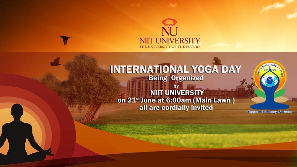 On 21st June 2018, NIIT University celebrated the International Yoga Day with the faculty members and students present in campus. All the yoga enthusiasts stretched, pulled and lunged on colored mats synced with the proper breathing of the mantra of wellness in life. The Yoga day was celebrated at NU with the expectation to adopt this practice for the long run.